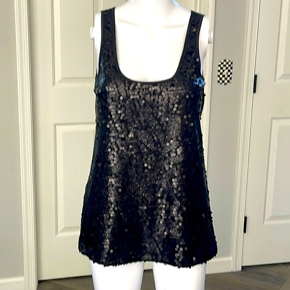 Express Sequin Print (Front Only) Black Tank Top-Small - Picture 2 of 7